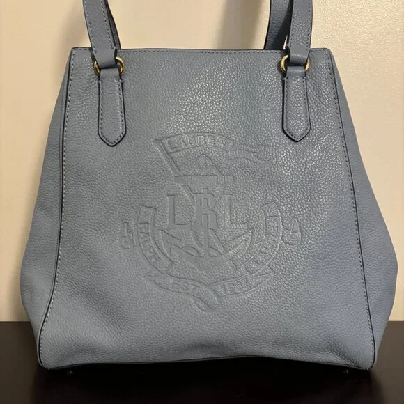 Lauren Ralph Lauren Blue Leather Embossed Logo and Anchor Tote - Picture 2 of 11